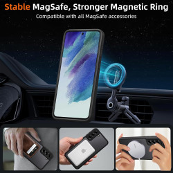 pour Samsung Galaxy S21 FE 5G Coque Compatible avec MagSafe avec 2 Verre Trempé, Magnétique Etui Translucide Mat Arrière Housse,