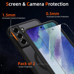 pour Samsung Galaxy S21 FE 5G Coque Compatible avec MagSafe avec 2 Verre Trempé, Magnétique Etui Translucide Mat Arrière Housse,