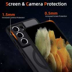 Coque pour Samsung Galaxy S21 Ultra 5G Compatible avec MagSafe, Magnétique Etui Translucide Mat Arrière Housse, d'objectif Tout 