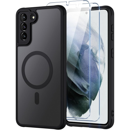 Coque pour Samsung Galaxy S21 Plus/ S21+ 5G Compatible avec MagSafe avec 2 Verre Trempé, Magnétique Etui Translucide Mat Arrière