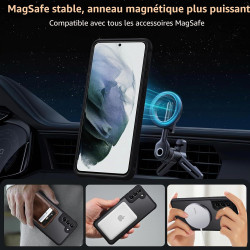 Coque pour Samsung Galaxy S21 Plus/ S21+ 5G Compatible avec MagSafe avec 2 Verre Trempé, Magnétique Etui Translucide Mat Arrière