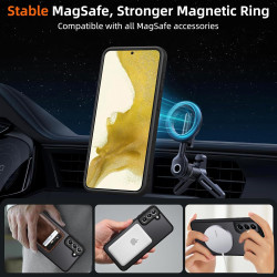 Coque pour Samsung Galaxy S22 5G Compatible avec MagSafe avec 2 Verre Trempé, Magnétique Etui Translucide Mat Arrière Housse, Pr