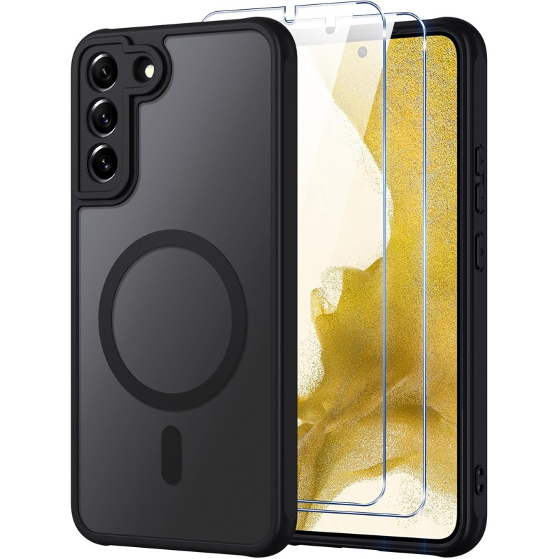 Coque pour Samsung Galaxy S22+ / S22 Plus 5G Compatible avec MagSafe avec 2 Verre Trempé, Magnétique Etui Translucide Mat Arrièr