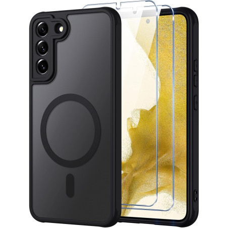 Coque pour Samsung Galaxy S22+ / S22 Plus 5G Compatible avec MagSafe avec 2 Verre Trempé, Magnétique Etui Translucide Mat Arrièr