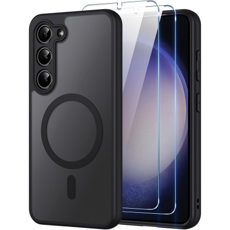 Coque pour Samsung Galaxy S23 5G Compatible avec MagSafe avec 2 Verre Trempé, Magnétique Etui Translucide Mat Arrière Housse, Pr