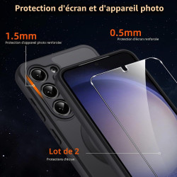 Coque pour Samsung Galaxy S23 5G Compatible avec MagSafe avec 2 Verre Trempé, Magnétique Etui Translucide Mat Arrière Housse, Pr