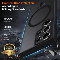 pour Samsung Galaxy S23 Ultra 5G Coque Compatible avec MagSafe avec 2 Verre Trempé, Magnétique Etui Translucide Mat Arrière Hous
