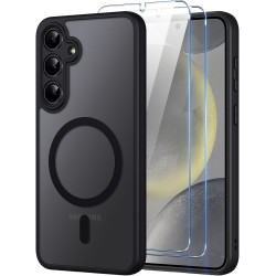 Coque pour Samsung Galaxy S24 5G Compatible avec MagSafe avec 2 Verre Trempé, Magnétique Etui Translucide Mat Arrière Housse, Pr