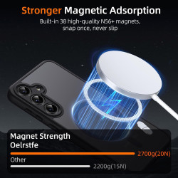Coque pour Samsung Galaxy S24 5G Compatible avec MagSafe avec 2 Verre Trempé, Magnétique Etui Translucide Mat Arrière Housse, Pr