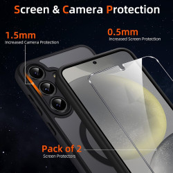 Coque pour Samsung Galaxy S24 5G Compatible avec MagSafe avec 2 Verre Trempé, Magnétique Etui Translucide Mat Arrière Housse, Pr