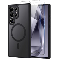 Coque pour Samsung Galaxy S24 Ultra 5G Compatible avec MagSafe avec 2 Verre Trempé, Magnétique Etui Translucide Mat Arrière Hous