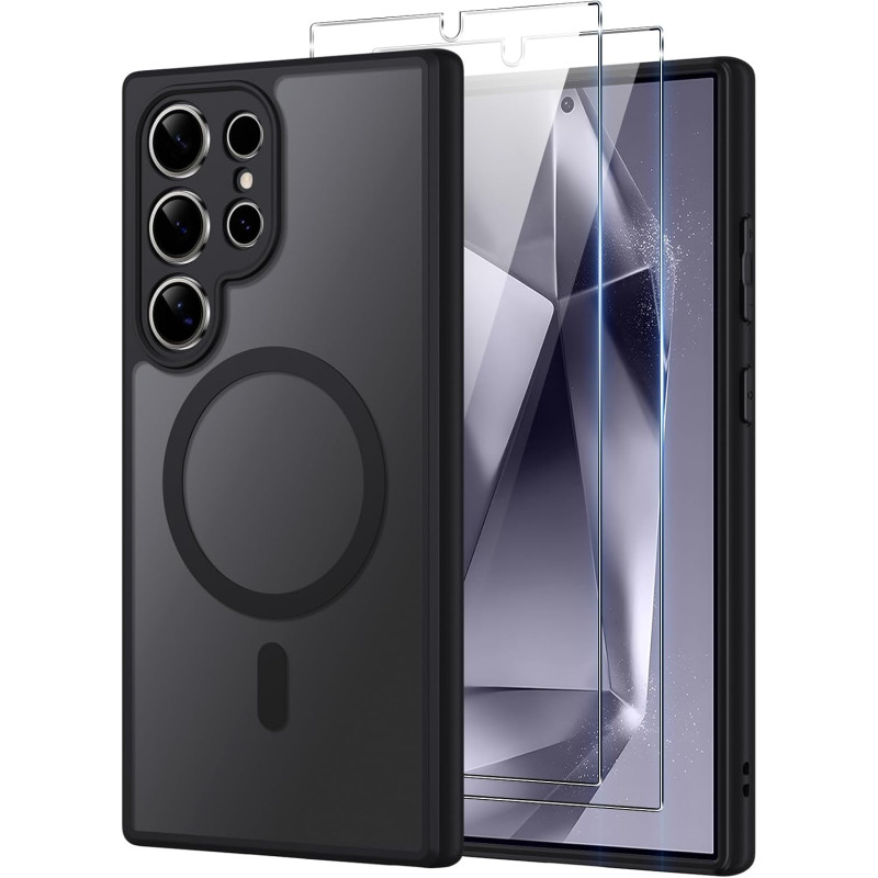 Coque pour Samsung Galaxy S24 Ultra 5G Compatible avec MagSafe avec 2 Verre Trempé, Magnétique Etui Translucide Mat Arrière Hous