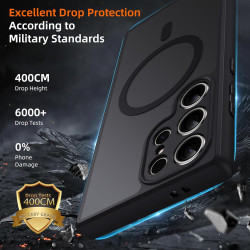 Coque pour Samsung Galaxy S24 Ultra 5G Compatible avec MagSafe avec 2 Verre Trempé, Magnétique Etui Translucide Mat Arrière Hous