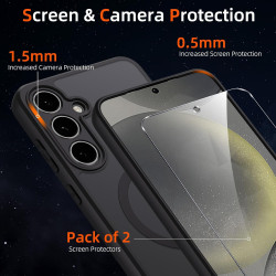 Coque pour Samsung Galaxy S24+/S24 Plus 5G Compatible avec MagSafe avec 2 Verre Trempé, Magnétique Etui Translucide Mat Arrière 