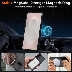 Coque pour Samsung Galaxy S25 Edge 5G Compatible avec MagSafe avec 2 Verre Trempé, Magnétique Etui Translucide Mat Arrière Houss