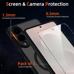 Coque pour Samsung Galaxy S25 Edge 5G Compatible avec MagSafe avec 2 Verre Trempé, Magnétique Etui Translucide Mat Arrière Houss