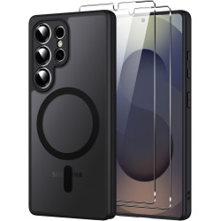 Coque pour Samsung Galaxy S25 Ultra 5G Compatible avec MagSafe avec 2 Verre Trempé, Magnétique Etui Translucide Mat Arrière Hous