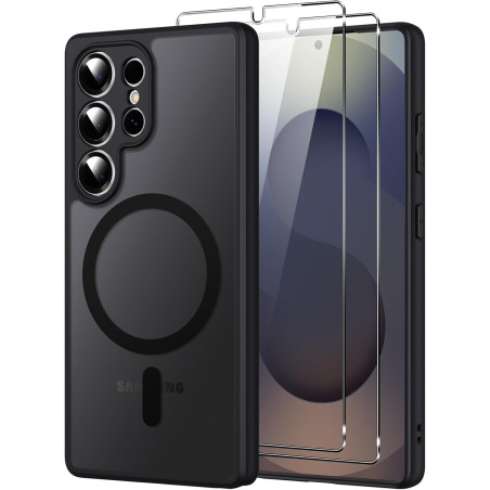 Coque pour Samsung Galaxy S25 Ultra 5G Compatible avec MagSafe avec 2 Verre Trempé, Magnétique Etui Translucide Mat Arrière Hous