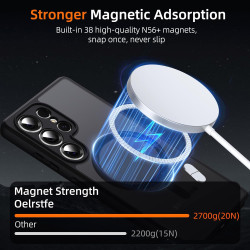Coque pour Samsung Galaxy S25 Ultra 5G Compatible avec MagSafe avec 2 Verre Trempé, Magnétique Etui Translucide Mat Arrière Hous