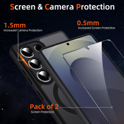 Coque pour Samsung Galaxy S25 Ultra 5G Compatible avec MagSafe avec 2 Verre Trempé, Magnétique Etui Translucide Mat Arrière Hous