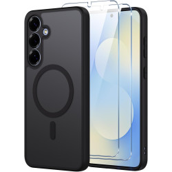Coque pour Samsung Galaxy S25+/S25 Plus 5G Compatible avec MagSafe avec 2 Verre Trempé, Magnétique Etui Translucide Mat Arrière 