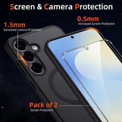 Coque pour Samsung Galaxy S25+/S25 Plus 5G Compatible avec MagSafe avec 2 Verre Trempé, Magnétique Etui Translucide Mat Arrière 