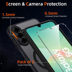 Coque pour Samsung Galaxy A26 5G Compatible avec MagSafe avec 2 Verre Trempé, Magnétique Etui Translucide Mat Arrière Housse, d'