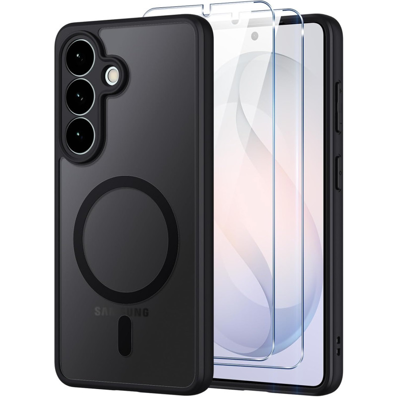 Coque pour Samsung Galaxy S26 Compatible avec MagSafe avec 2 Verre Trempé, Magnétique Etui Translucide Mat Arrière Housse, Prote