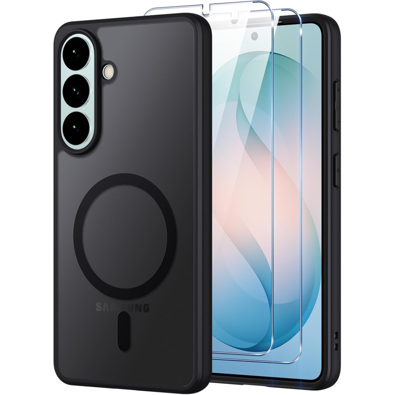 Coque pour Samsung Galaxy S26+ / S26 Plus Compatible avec MagSafe avec 2 Verre Trempé, Magnétique Etui Translucide Mat Arrière H