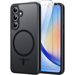 Coque pour Samsung Galaxy A34 5G Compatible avec MagSafe avec 2 Verre Trempé, Magnétique Etui Translucide Mat Arrière Housse, Pr