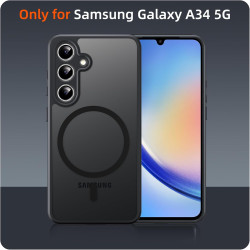 Coque pour Samsung Galaxy A34 5G Compatible avec MagSafe avec 2 Verre Trempé, Magnétique Etui Translucide Mat Arrière Housse, Pr