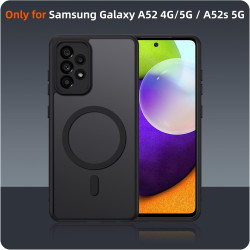Coque pour Samsung Galaxy A52 4G/5G / A52s 5G Compatible avec MagSafe avec 2 Verre Trempé, Magnétique Etui Translucide Mat Arriè