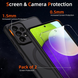 Coque pour Samsung Galaxy A52 4G/5G / A52s 5G Compatible avec MagSafe avec 2 Verre Trempé, Magnétique Etui Translucide Mat Arriè