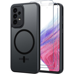 Coque pour Samsung Galaxy A53 5G Compatible avec MagSafe avec 2 Verre Trempé, Magnétique Etui Translucide Mat Arrière Housse, Pr
