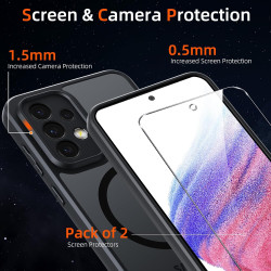 Coque pour Samsung Galaxy A53 5G Compatible avec MagSafe avec 2 Verre Trempé, Magnétique Etui Translucide Mat Arrière Housse, Pr