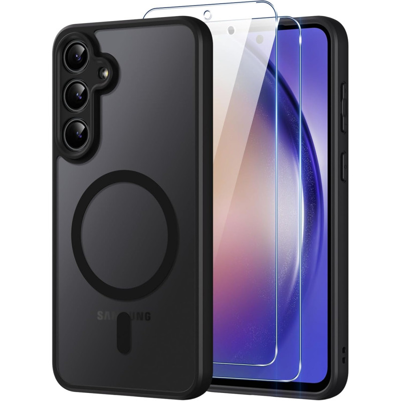 pour Samsung Galaxy A54 5G Coque Compatible avec MagSafe avec 2 Verre Trempé, Magnétique Etui Translucide Mat Arrière Housse, d'