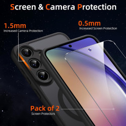 pour Samsung Galaxy A54 5G Coque Compatible avec MagSafe avec 2 Verre Trempé, Magnétique Etui Translucide Mat Arrière Housse, d'