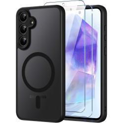 Coque pour Samsung Galaxy A55 5G Compatible avec MagSafe avec 2 Verre Trempé, Magnétique Etui Translucide Mat Arrière Housse, Pr
