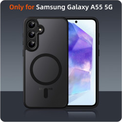 Coque pour Samsung Galaxy A55 5G Compatible avec MagSafe avec 2 Verre Trempé, Magnétique Etui Translucide Mat Arrière Housse, Pr