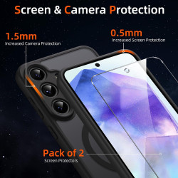 Coque pour Samsung Galaxy A55 5G Compatible avec MagSafe avec 2 Verre Trempé, Magnétique Etui Translucide Mat Arrière Housse, Pr