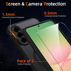 Coque pour Samsung Galaxy A56 5G Compatible avec MagSafe avec 2 Verre Trempé, Magnétique Etui Translucide Mat Arrière Housse, Pr