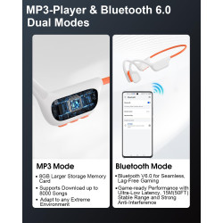 Casque conduction osseuse natation, ipx8, bleutooth 6.0, mp3 8 go | écouteurs natation ipx8 étanches, lecteur mp3 intégré, 12h a