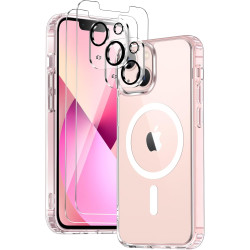 Coque Magnétique pour iPhone 13 Mini avec 2 Verres Trempés et 2 Caméra Protecteur, Compatible avec MagSafe, Étui Aimantée Antich