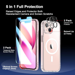 Coque Magnétique pour iPhone 13 Mini avec 2 Verres Trempés et 2 Caméra Protecteur, Compatible avec MagSafe, Étui Aimantée Antich