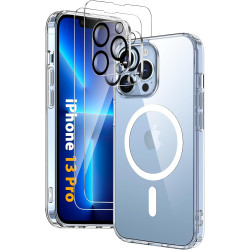 Coque Magnétique pour iPhone 13 Pro avec 2 Verres Trempés et 2 Caméra Protecteur, Compatible avec MagSafe, Étui Aimantée Anticho