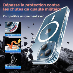 Coque Magnétique pour iPhone 13 et iPhone 14 avec 2 Verres Trempés, Compatible avec MagSafe, Étui Aimantée Antichoc Anti-Jaune A