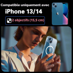 Coque Magnétique pour iPhone 13 et iPhone 14 avec 2 Verres Trempés, Compatible avec MagSafe, Étui Aimantée Antichoc Anti-Jaune A
