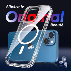 Coque Magnétique pour iPhone 13 et iPhone 14 avec 2 Verres Trempés, Compatible avec MagSafe, Étui Aimantée Antichoc Anti-Jaune A