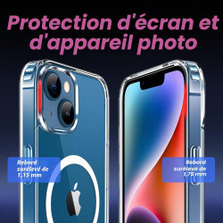 Coque Magnétique pour iPhone 13 et iPhone 14 avec 2 Verres Trempés, Compatible avec MagSafe, Étui Aimantée Antichoc Anti-Jaune A