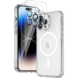 Coque Magnétique pour iPhone 14 Pro Max avec 2 Verres Trempés et 2 Caméra Protecteur, Compatible avec MagSafe, Étui Aimantée Ant